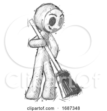 Sketch Little Anarchist Hacker Man Sweeping Area with Broom by Leo Blanchette