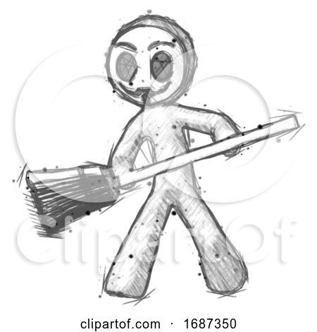 Sketch Little Anarchist Hacker Man Broom Fighter Defense Pose by Leo Blanchette