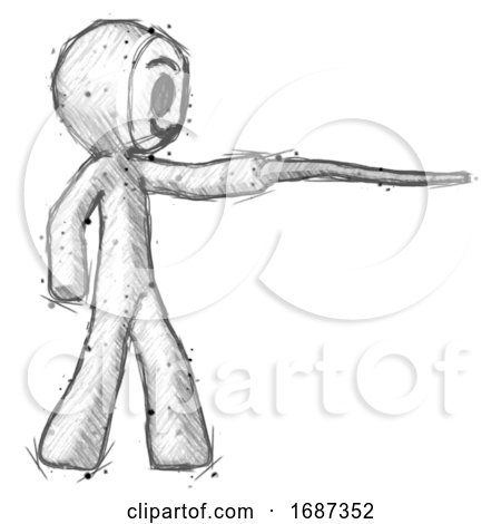Sketch Little Anarchist Hacker Man Pointing with Hiking Stick by Leo Blanchette