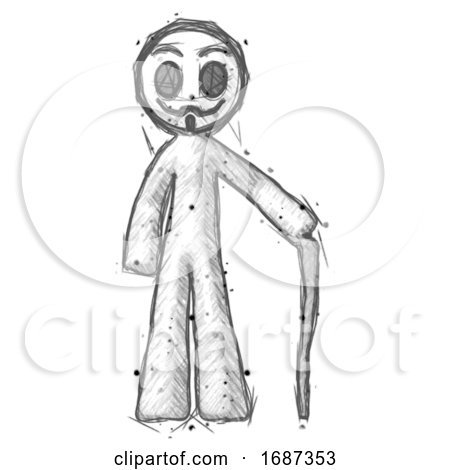 Sketch Little Anarchist Hacker Man Standing with Hiking Stick by Leo Blanchette