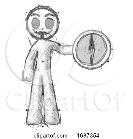 Sketch Little Anarchist Hacker Man Holding a Large Compass by Leo Blanchette