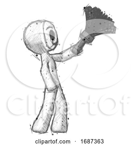 Sketch Little Anarchist Hacker Man Dusting with Feather Duster Upwards by Leo Blanchette