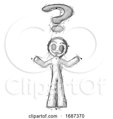 Sketch Little Anarchist Hacker Man with Question Mark Above Head, Confused by Leo Blanchette