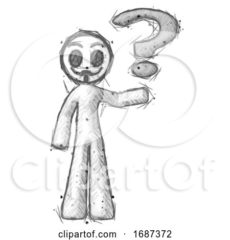Sketch Little Anarchist Hacker Man Holding Question Mark to Right by Leo Blanchette