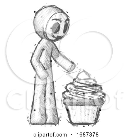 Sketch Little Anarchist Hacker Man with Giant Cupcake Dessert by Leo Blanchette