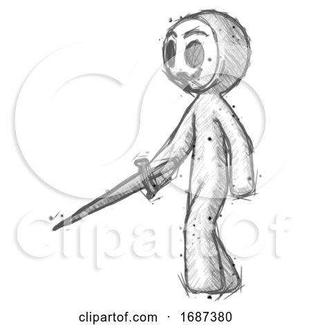 Sketch Little Anarchist Hacker Man with Sword Walking Confidently by Leo Blanchette