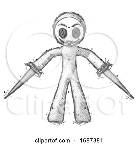 Sketch Little Anarchist Hacker Man Two Sword Defense Pose by Leo Blanchette