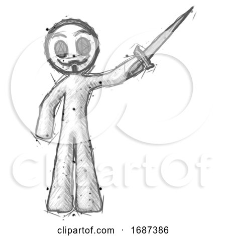Sketch Little Anarchist Hacker Man Holding Sword in the Air Victoriously by Leo Blanchette