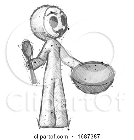 Sketch Little Anarchist Hacker Man with Empty Bowl and Spoon Ready to Make Something by Leo Blanchette