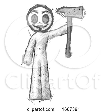 Sketch Little Anarchist Hacker Man Holding up Firefighter'S Ax by Leo Blanchette
