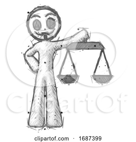 Sketch Little Anarchist Hacker Man Holding Scales of Justice by Leo Blanchette