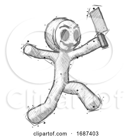 Sketch Little Anarchist Hacker Man Psycho Running with Meat Cleaver by Leo Blanchette