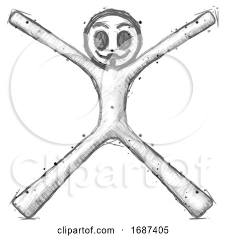 Sketch Little Anarchist Hacker Man with Arms and Legs Stretched out by Leo Blanchette