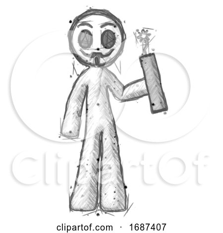 Sketch Little Anarchist Hacker Man Holding Dynamite with Fuse Lit by Leo Blanchette