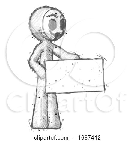 Sketch Little Anarchist Hacker Man Presenting Large Envelope by Leo Blanchette