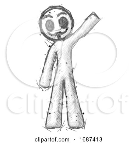 Sketch Little Anarchist Hacker Man Waving Emphatically with Left Arm by Leo Blanchette