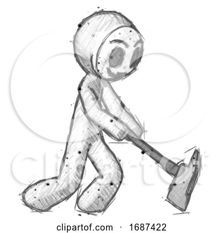 Sketch Little Anarchist Hacker Man Striking with a Firefighter'S Ax by Leo Blanchette