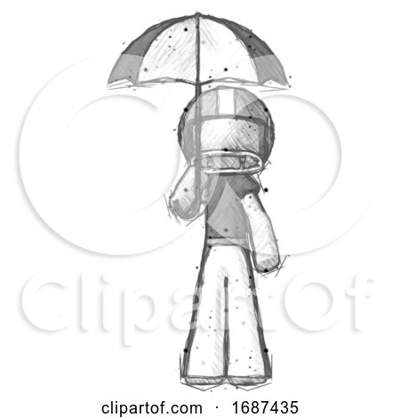 Sketch Football Player Man Holding Umbrella by Leo Blanchette