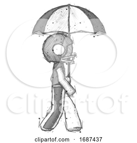 Sketch Football Player Man Woman Walking with Umbrella by Leo Blanchette