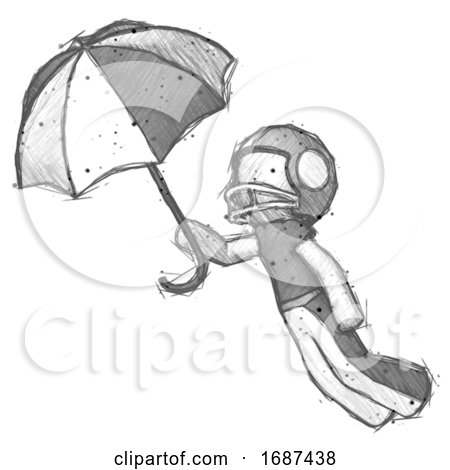 Sketch Football Player Man Flying with Umbrella by Leo Blanchette