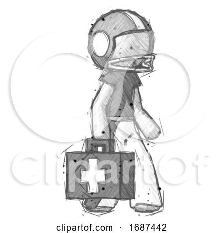 Sketch Football Player Man Walking with Medical Aid Briefcase to Right by Leo Blanchette