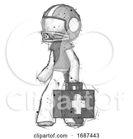 Sketch Football Player Man Walking with Medical Aid Briefcase to Left by Leo Blanchette