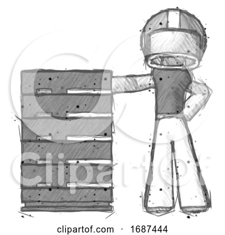 Sketch Football Player Man with Server Rack Leaning Confidently Against It by Leo Blanchette