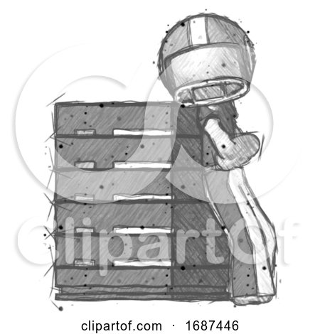 Sketch Football Player Man Resting Against Server Rack Viewed at Angle by Leo Blanchette