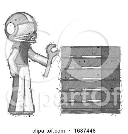 Sketch Football Player Man Server Administrator Doing Repairs by Leo Blanchette