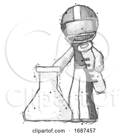 Sketch Football Player Man Holding Test Tube Beside Beaker or Flask by Leo Blanchette