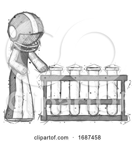 Sketch Football Player Man Using Test Tubes or Vials on Rack by Leo Blanchette