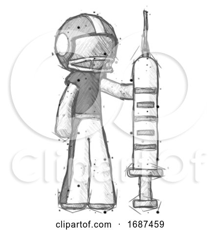 Sketch Football Player Man Holding Large Syringe by Leo Blanchette