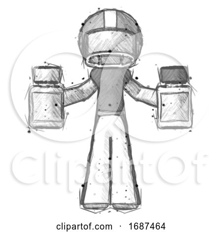 Sketch Football Player Man Holding Two Medicine Bottles by Leo Blanchette