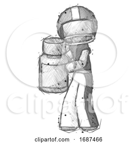 Sketch Football Player Man Holding White Medicine Bottle by Leo Blanchette