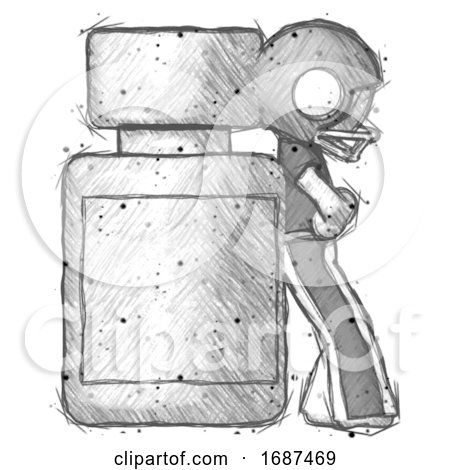 Sketch Football Player Man Leaning Against Large Medicine Bottle by Leo Blanchette