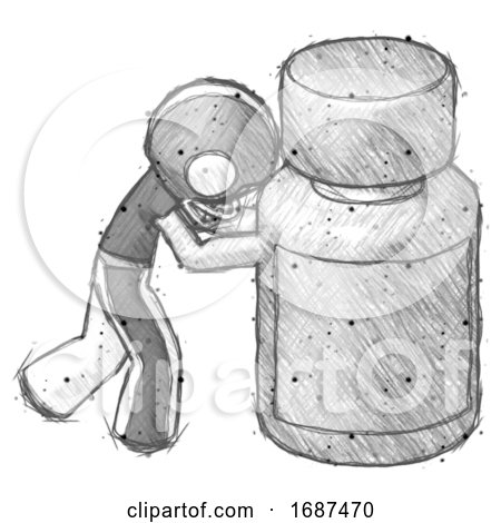 Sketch Football Player Man Pushing Large Medicine Bottle by Leo Blanchette