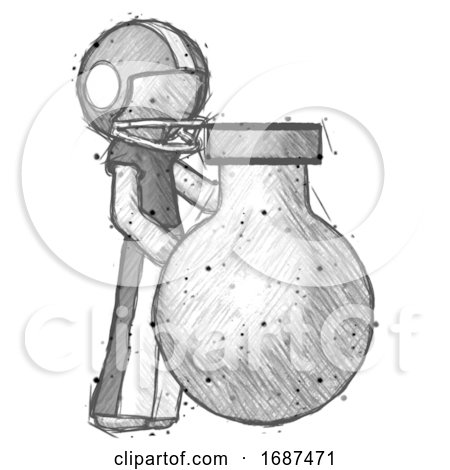 Sketch Football Player Man Standing Beside Large Round Flask or Beaker by Leo Blanchette
