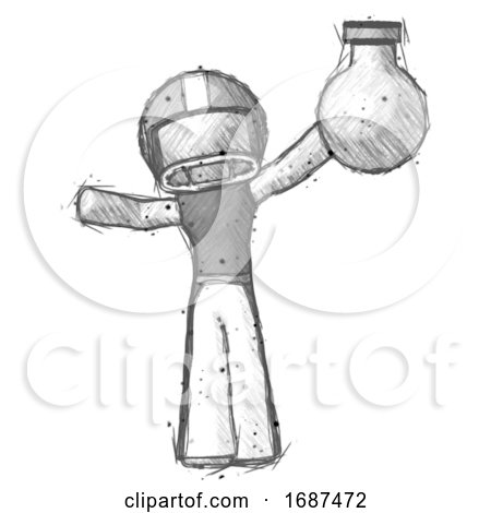 Sketch Football Player Man Holding Large Round Flask or Beaker by Leo Blanchette