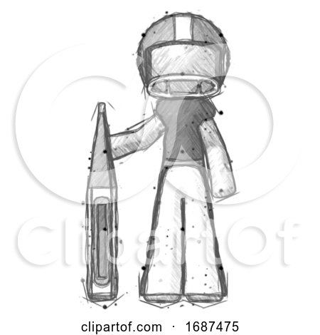 Sketch Football Player Man Standing with Large Thermometer by Leo Blanchette