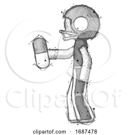 Sketch Football Player Man Holding Pill Walking to Left by Leo Blanchette