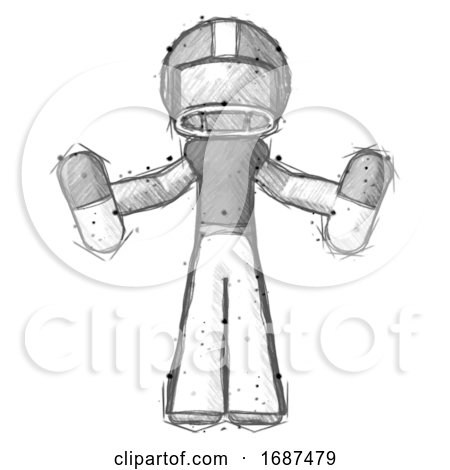 Sketch Football Player Man Holding Pills by Leo Blanchette