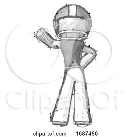 Sketch Football Player Man Waving Right Arm with Hand on Hip by Leo Blanchette