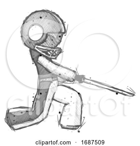 Sketch Football Player Man with Ninja Sword Katana Slicing or Striking Something by Leo Blanchette