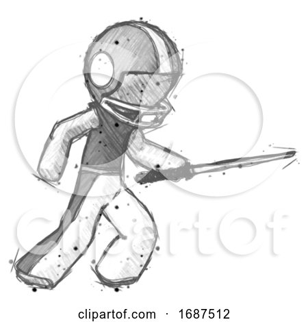 Sketch Football Player Man Stabbing with Ninja Sword Katana by Leo Blanchette
