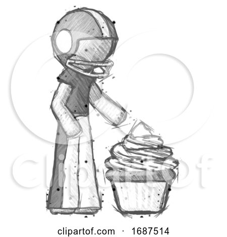 Sketch Football Player Man with Giant Cupcake Dessert by Leo Blanchette