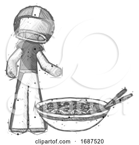 Sketch Football Player Man and Noodle Bowl, Giant Soup Restaraunt Concept by Leo Blanchette