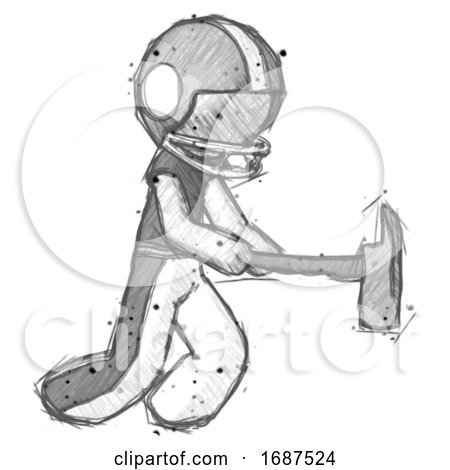 Sketch Football Player Man with Ax Hitting, Striking, or Chopping by Leo Blanchette