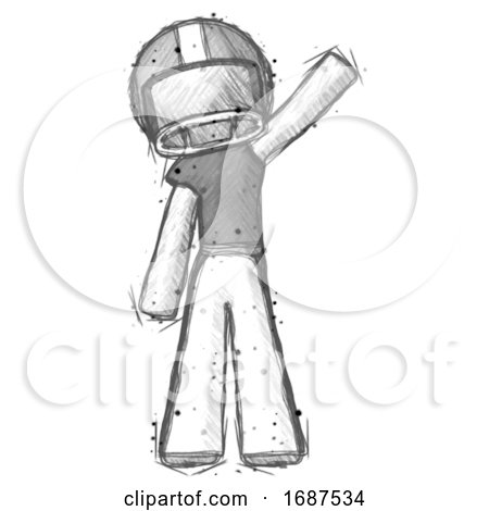 Sketch Football Player Man Waving Emphatically with Left Arm by Leo Blanchette