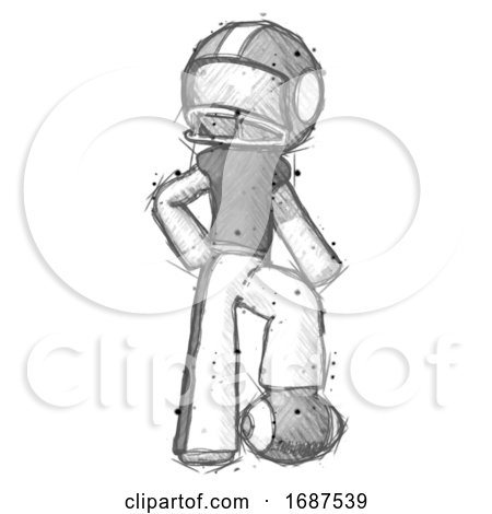Sketch Football Player Man Standing with Foot on Football by Leo Blanchette