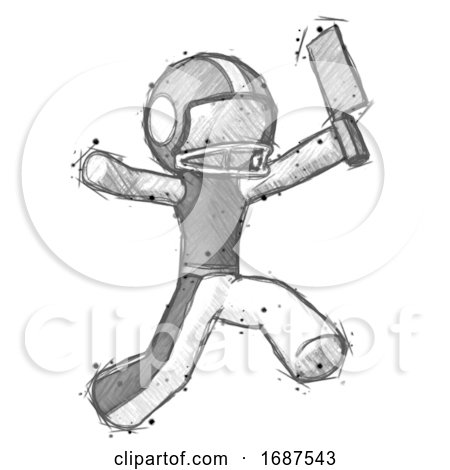 Sketch Football Player Man Psycho Running with Meat Cleaver by Leo Blanchette